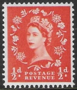 SG.570k ½d orange red 'chalky' (1958 Multi Crowns Wmk.) U/M (MNH)