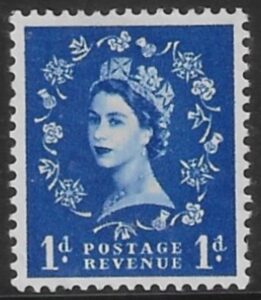 SG.571 1d ultramarine (1958 Multi Crowns Wmk.) U/M (MNH)