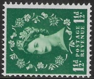 SG.572b 1½d green (1958 Multi Crowns sideways Wmk.) U/M (MNH)