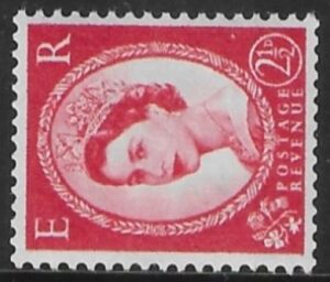 SG.574e 2½d carmine red Type 1 (1958 Multi Crowns sideways Wmk.) U/M (MNH)