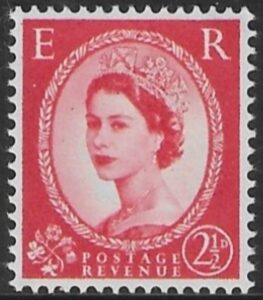SG.591 2½d carmine red (1958 2nd graphites) U/M (MNH)