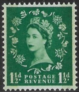 SG.601 1½d green (1959 Phosphor graphites Edward Crown watermark) U/M (MNH)