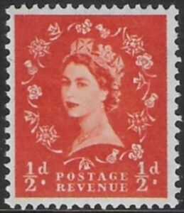 SG.610  ½d orange-red  2 bands (1960 Phosphor crowns wmk.) U/M (MNH)