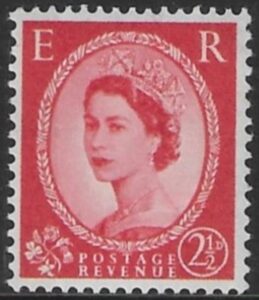 SG.614   2½d carmine red Type 2  2 bands  (1960 Phosphor crowns wmk.) U/M (MNH)