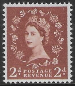 SG.613a   2d  light red-brown  2 bands  (1960 Phosphor crowns wmk.) U/M (MNH)