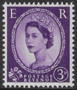 SG.615c   3d deep lilac  right band  (1960 Phosphor crowns wmk.) U/M (MNH)