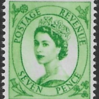 SG.617a   7d bright green  2 bands  (1960 Phosphor crowns wmk.) U/M (MNH)