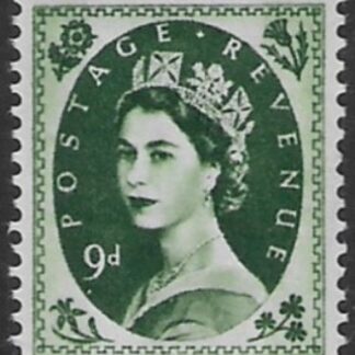 SG.617c   9d bronze green  2 bands  (1960 Phosphor crowns wmk.) U/M (MNH)