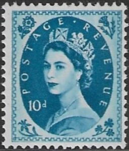 SG.617d   10d prussian blue  2 bands  (1960 Phosphor crowns wmk.) U/M (MNH)