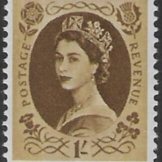 SG.617e   1s bistre brown  2 bands  (1960 Phosphor crowns wmk.) U/M (MNH)