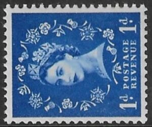 SG.611a  1d ultramarine  2 bands (1960 Phosphor crowns. sideways wmk.) U/M (MNH)