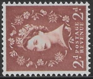 SG.613ab  2d red-brown  2 bands (1960 Phosphor crowns. sideways wmk.) U/M (MNH)