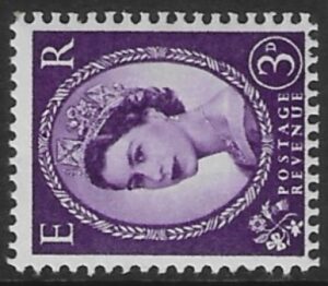SG.615b  3d deep lilac  2 bands (1960 Phosphor crowns. sideways wmk.) U/M (MNH)