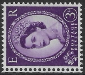 SG.615cd  3d deep lilac  right band (1960 Phosphor crowns. sideways wmk.) U/M (MNH)