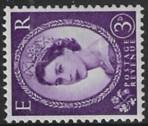 SG.615cda  3d deep lilac  left band (1960 Phosphor crowns. sideways wmk.) U/M (MNH)
