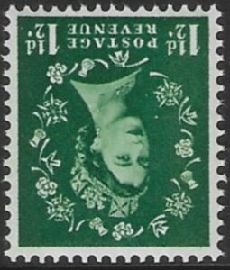 SG.612wi  1½d green  2 bands (1960 Phosphor crowns. inverted wmk.) U/M (MNH)