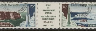 1968 French Antarctic - SG.47a Launching of 'Dragon' Space Rockets - se-ten pair SG.47/8 with label. very fine used.