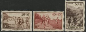 1937 France SG.578-80  Postal Workers Sport Fund. U/M (MNH)