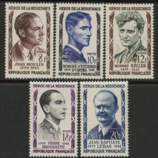 1957 France SG.1329-33 Heroes of the Resistance (1) Set of 5 values  U/M (MNH)