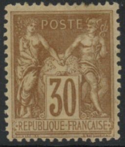 1881 France - SG.237 30c yellow brown TII (N under U) lightly mounted mint.