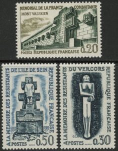 1962 France SG.1567-9 Resistance Fighters' Memorials (1) Set of 3 values U/M (MNH)