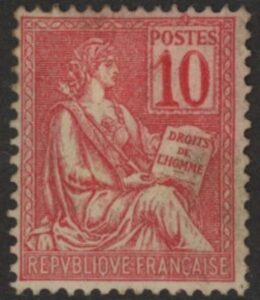 1900 France SG.296 10c carmine 'flat base to fig.1'. M/M