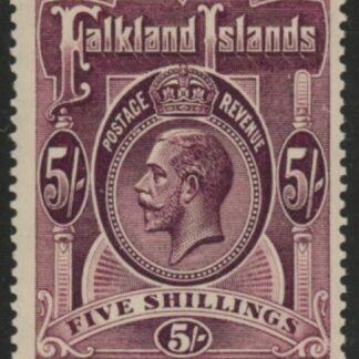 1916 Falkland Islands  SG.67b  5/- maroon.  mounted mint
