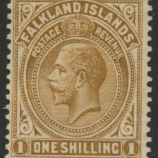 1921 Falkland Islands - SG.79  1/- deep ochre. wmk. multi script CA.  U/M (MNH)
