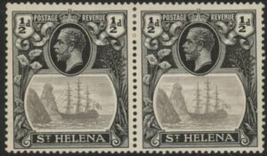 1923 St Helena.  SG.97b ½d grey & black  variety 'Torn Flag'. in pair with normal. lightly mounted mint.