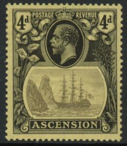 1924 Ascension Island SG.15 4d grey-black and black/yellow. mounted mint.