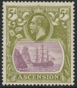 1924 Ascension Island SG.15d 5d purple and olive-green. U/M (MNH)