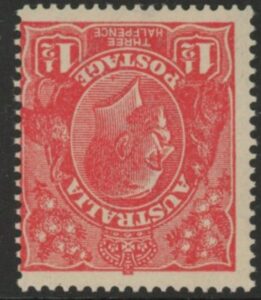 1924 Australia  SG.77w 1½d scarlet. inverted wmk. Perf 14 U/M (MNH).