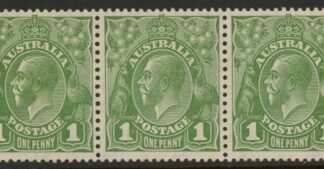 1926  Australia  SG.95 & 95b  1d  sage green die I & die II. x 2 in strip of 3 perf 13½ x 12½  mounted mint.