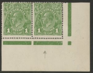 1924 Australia SG.82 1d sage green variety 'run N'. BW77(4)ra right stamp.perf.14 mounted mint.
