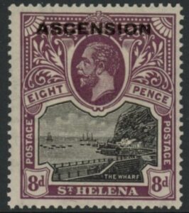 1922 Ascension KGV SG.6 8d black & dull purple. stamp of St Helena overprinted 'Ascension' M/M
