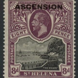 1922 Ascension KGV  SG.6  8d black & dull purple. stamp of  St Helena overprinted 'Ascension'  M/M