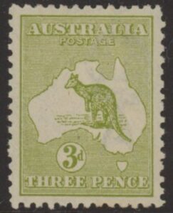 1915 Australia SG.37 3d yellow-olive. die 1 mounted mint.