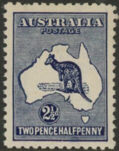 1917 Australia SG.36 2½d blue variety 'heavy costline to WA'. mounted mint.