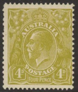 1929 Australia SG.102 4d yellow-olive. mounted mint.
