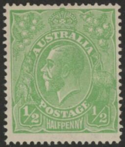 1918 Australia SG.48a ½d green variety 'thin 1 in fraction on right. mounted mint