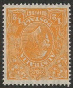 1927 Australia SG.85w ½d orange inverted wmk. U/M (MNH).