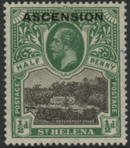 1922 Ascension KGV SG.1 ½d black & green. stamp of St Helena overprinted 'Ascension' . M/M