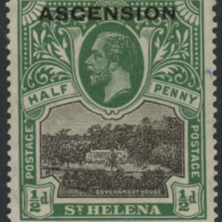 1922 Ascension KGV  SG.1  ½d  black & green. stamp of  St Helena overprinted 'Ascension' . M/M