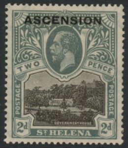 1922 Ascension KGV SG.4 2d black & grey. Stamp overprinted 'Ascension' M/M