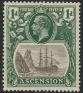 1924 Ascension SG.10a 1d grey-black & black 'broken mainmast'. M/M
