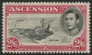 1938 Ascension SG.45 2/6d black & deep carmine. mounted mint.