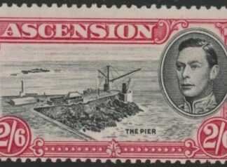 1944 Ascension  SG.45c  2/6d black & deep carmine. perf 13 mounted mint.