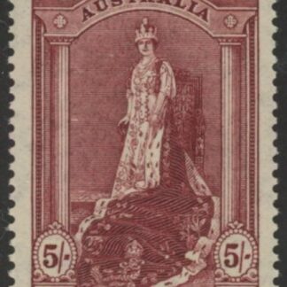 1948  Australia  SG.176a  5/- claret 'thin ordinary paper' . U/M  (MNH)