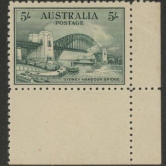 1932 Australia - SG.143  5/-  blue-green. Sydney Harbour Bridge.  U/M  (MNH) (mounted on margin only)