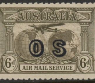 1931 Australia  SG.139a  6d sepia 'AIR' overprinted 'OS'. U/M (MNH)